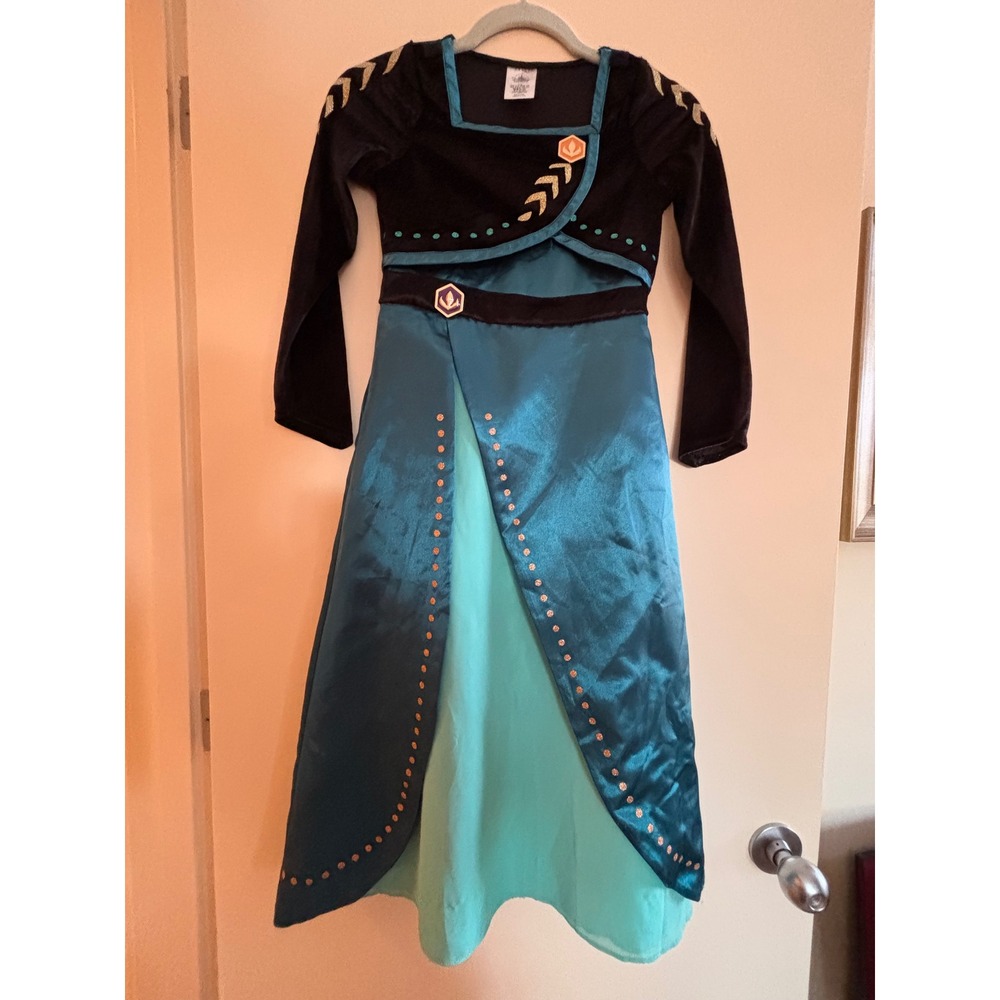 Disney Frozen Anna Costume Dress Girls Size 7/8 Teal Sparkle Cosplay